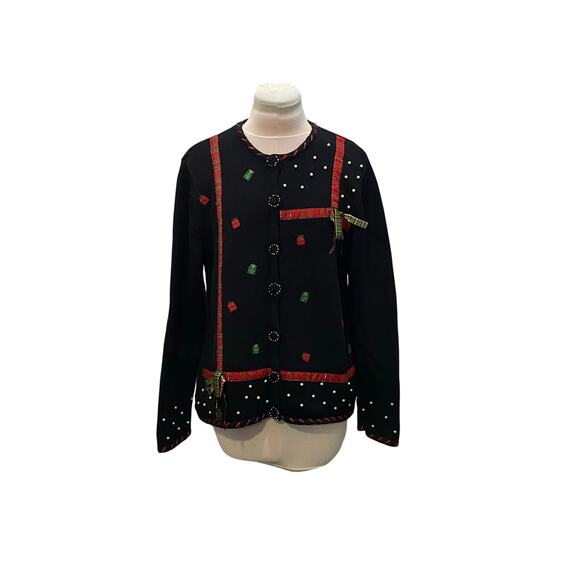 DESIGNERS ORIGINALS STUDIO JOY Christmas Present Cardigan VINTAGE Holiday MEDIUM - Picture 1 of 6